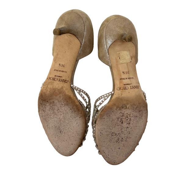 Jimmy Choo Rhinestone Cream Tan Silver Shimmer Bling Heels - Picture 7 of 8